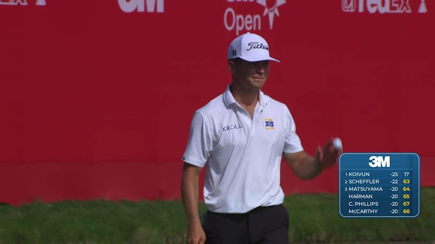 Michael Brennan sinks 19-inch putt for birdie on No. 18 at 3M Open