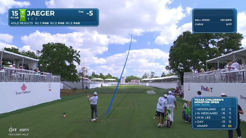 Stephan Jaeger sinks 28-foot birdie putt on No. 15 at Texas Children's