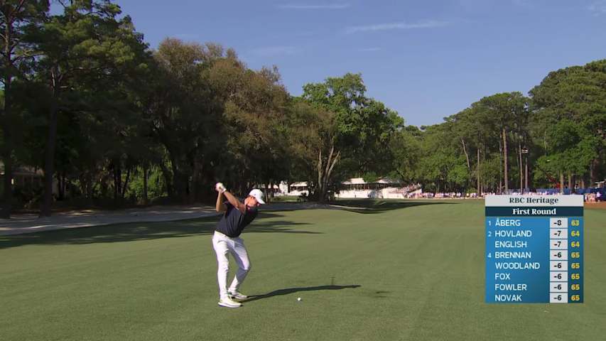 Matt Fitzpatrick drains 6-foot putt for birdie on No. 15 at RBC Heritage