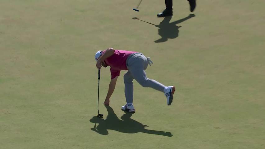 Patrick Cantlay sinks a 23-foot birdie putt on No. 8 at Sunday Singles