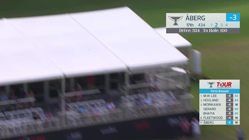 Ludvig Åberg gets up-and-down from 100 yards for birdie on No. 17 at TOUR Championship