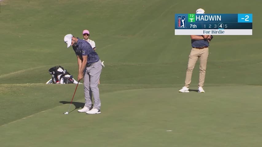 Adam Hadwin drains birdie on No. 7 at Butterfield Bermuda