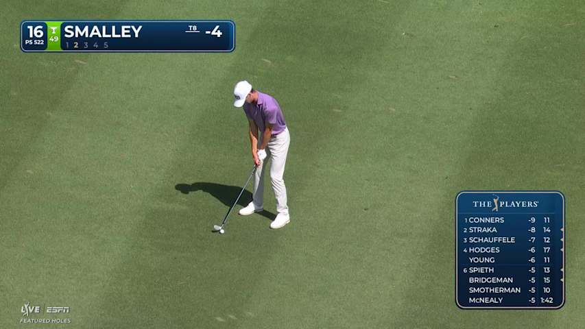 Alex Smalley rolls in 5-foot birdie putt on No. 16 at THE PLAYERS