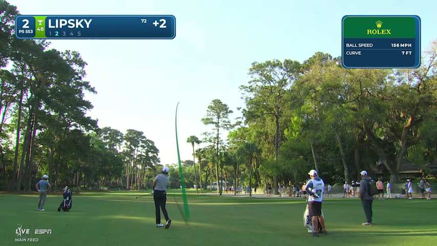 David Lipsky gets up-and-down from 56 yards from the bunker for birdie on No. 2 at RBC Heritage