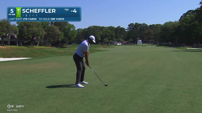 Scottie Scheffler sinks 8-foot putt for birdie on No. 5 at RBC Heritage