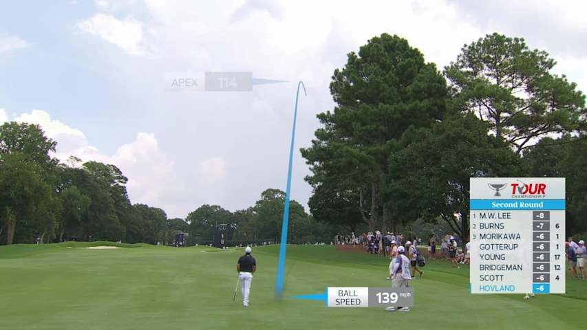 Viktor Hovland holes 44-foot shot for birdie at Tour Championship