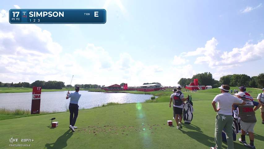 Webb Simpson sinks a 23-foot birdie putt on No. 17 at 3M Open