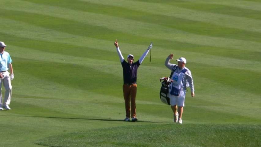 Tyler Aldridge gets an eagle two on No. 15 at AT&T Pebble Beach