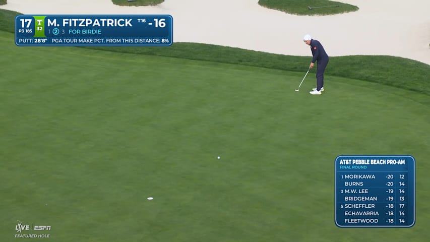Matt Fitzpatrick sinks a 28-foot birdie putt on No. 17 at AT&T Pebble Beach