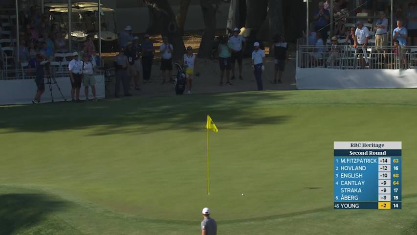 Cameron Young sinks 4-foot putt for birdie on No. 15 at RBC Heritage