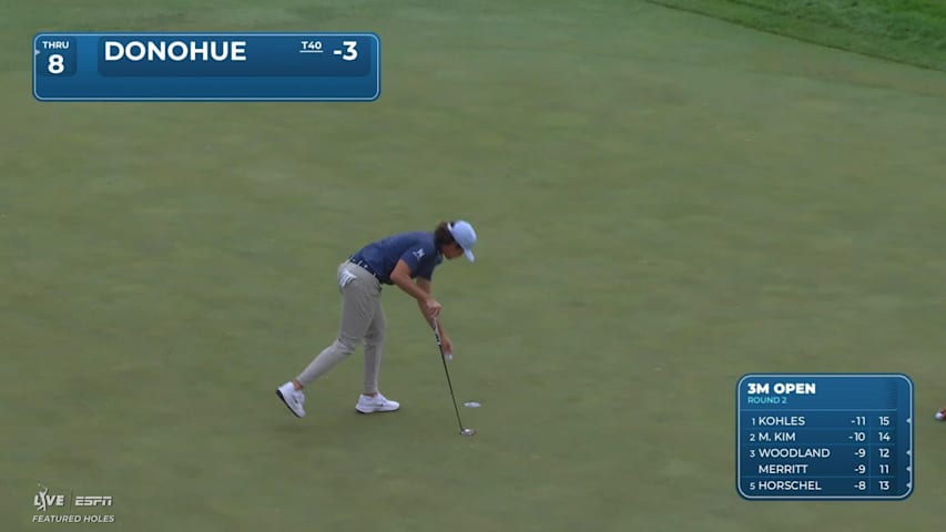 Muzzy Donohue holes 22-foot shot for birdie on No. 17 at 3M Open