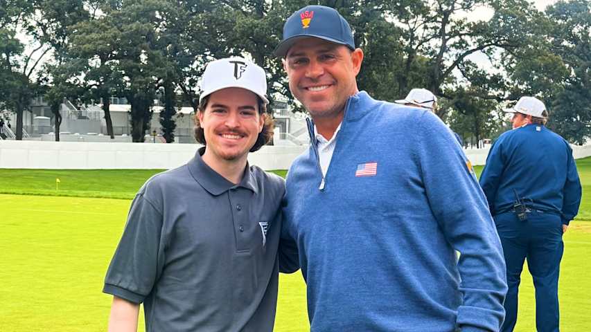 Social media influencer Trevor Fahnstrom meets Gary Woodland during own brain tumor battle
