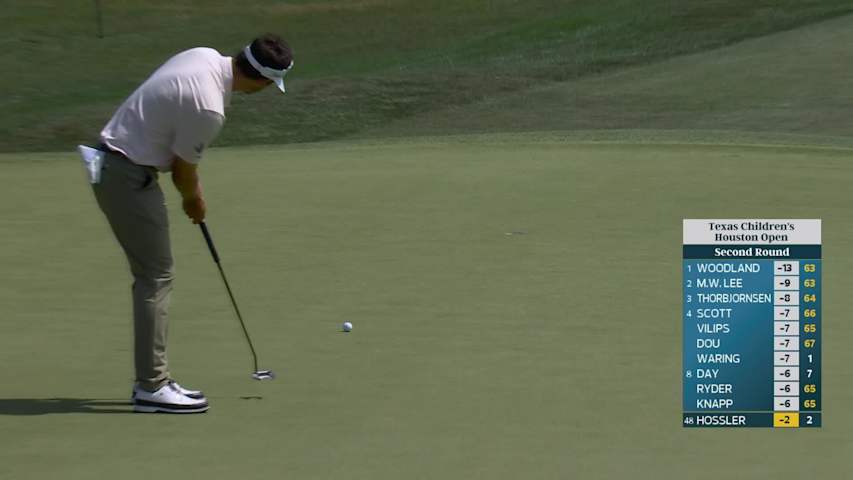 Beau Hossler sinks 30-foot eagle putt on par-5 No. 3 at Texas Children's