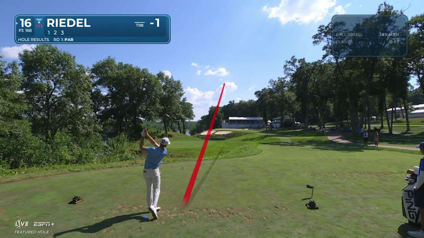 Matthew Riedel sinks a 24-foot birdie putt on No. 16 at John Deere