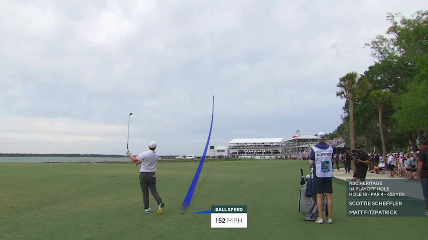 Matt Fitzpatrick's 209-yard approach sets up birdie on No. 18 at RBC Heritage