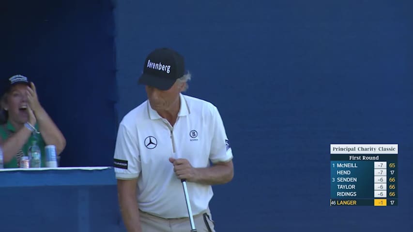 Bernhard Langer makes birdie on No. 18 at Principal Charity Classic