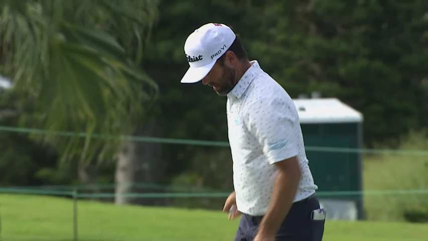 Robert Streb drains 18-foot putt for birdie on No. 12 at Butterfield Bermuda