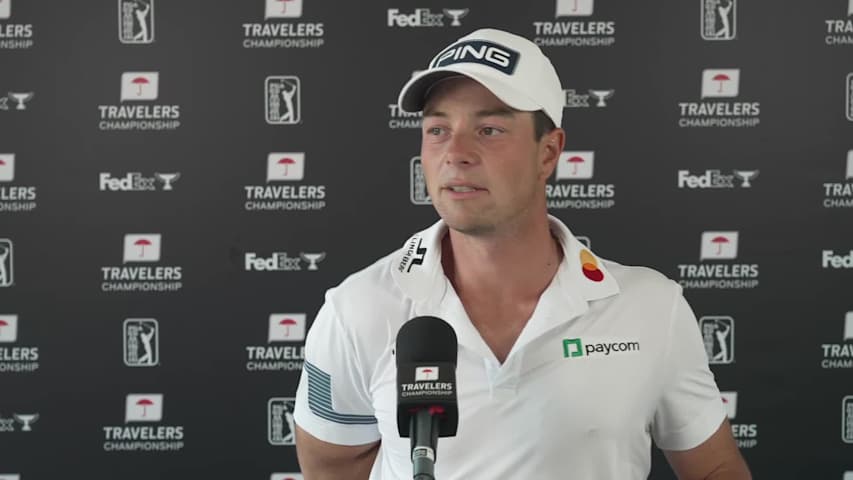 Viktor Hovland's news conference after winning Travelers Championship