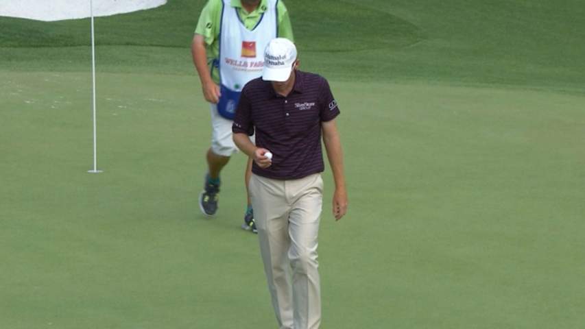 Roberto Castro punches out from greenside bunker at Wells Fargo
