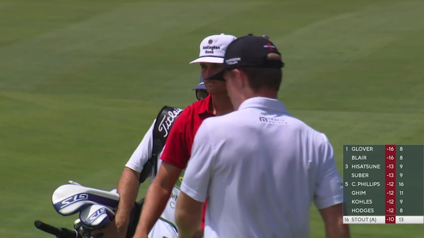 Preston Stout drains 8-inch putt for birdie on No. 14 at John Deere