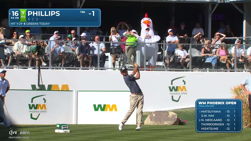 Chandler Phillips holes out from 29 feet for birdie on No. 16 at WM Phoenix Open