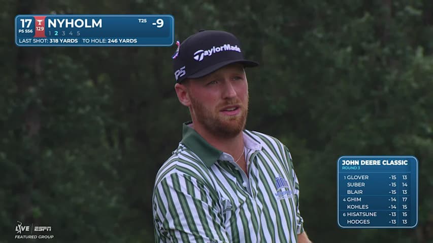 Pontus Nyholm drains 6-foot putt for birdie on No. 17 at John Deere