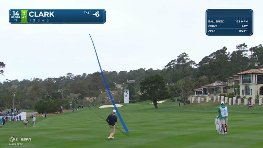 Wyndham Clark drains 9-foot birdie putt on No. 14 at AT&T Pebble Beach