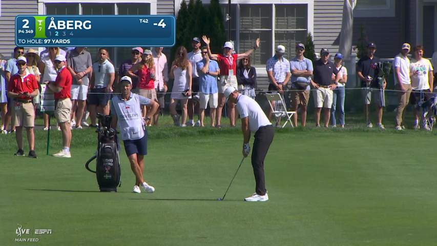 Ludvig Åberg gets up-and-down from 97 yards for birdie on No. 2 at Travelers