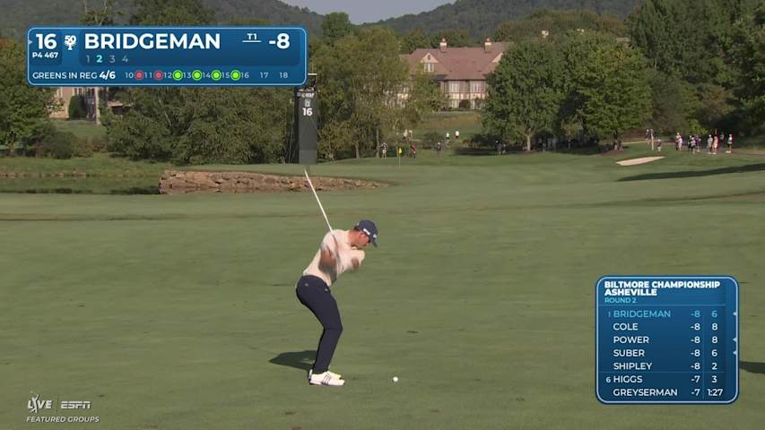 Jacob Bridgeman makes birdie on No. 16 at Biltmore Championship