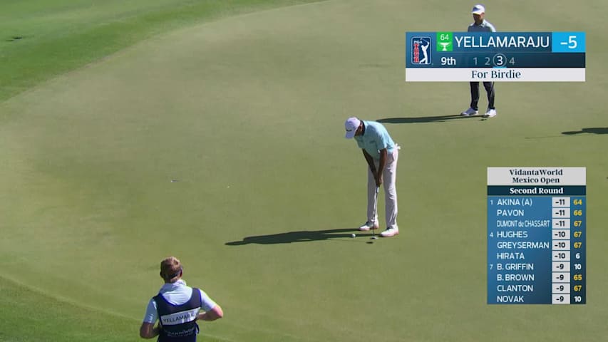 Sudarshan Yellamaraju sinks 17-foot birdie putt on No. 9 at Mexico Open