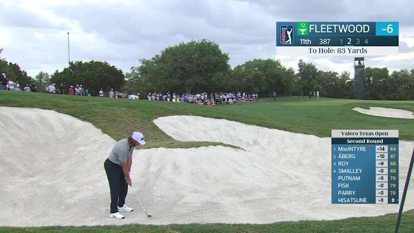 Tommy Fleetwood gets up-and-down from 81-yard bunker shot for birdie on No. 11 at Valero