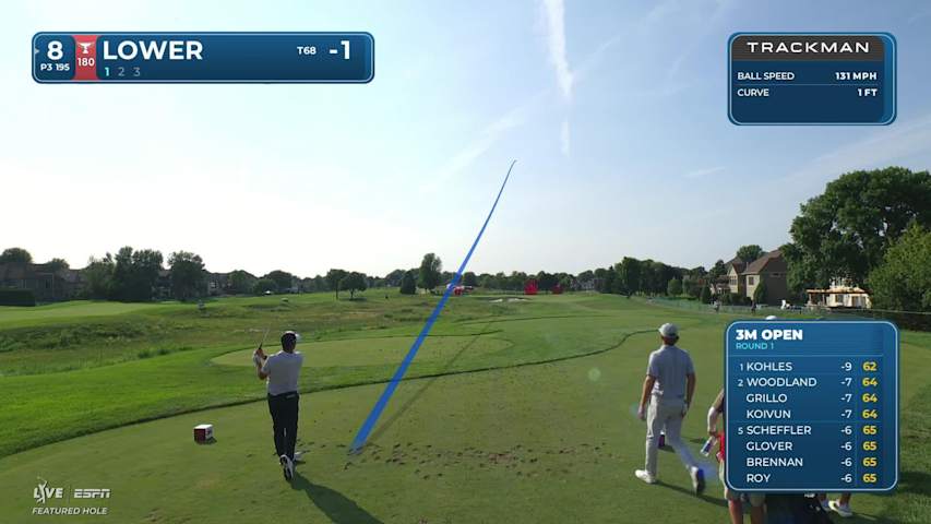 Justin Lower sinks 18-foot putt for birdie on No. 8 at 3M Open