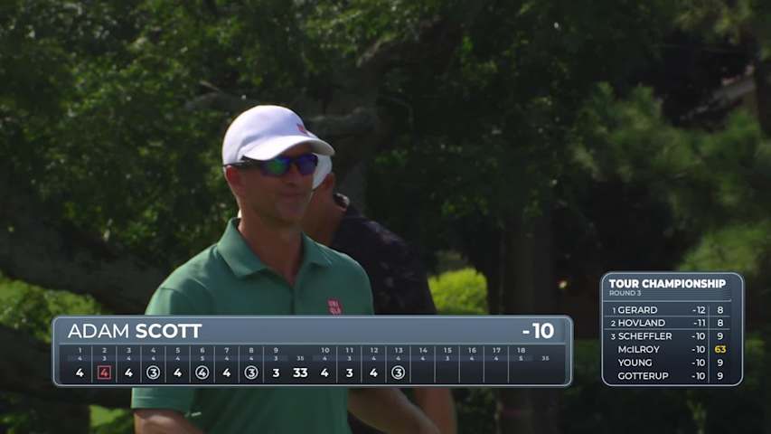 Adam Scott sinks 23-foot birdie putt on No. 13 at TOUR Championship