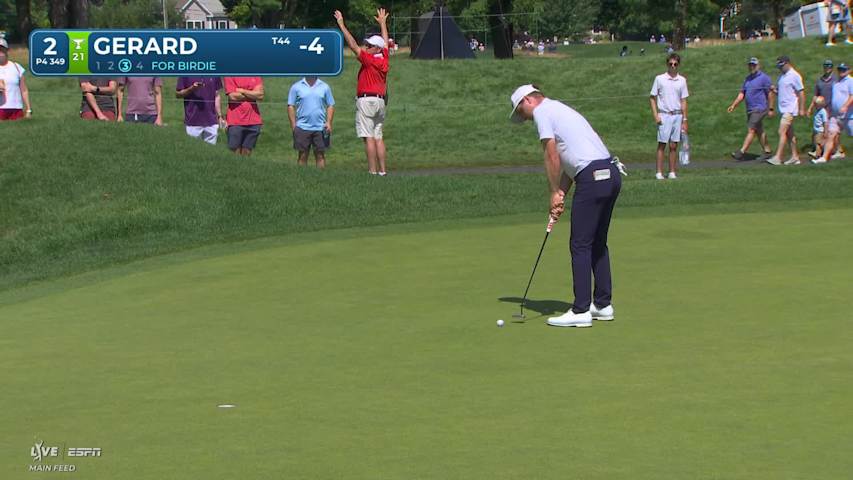 Ryan Gerard sinks 14-foot birdie putt on No. 2 at Travelers
