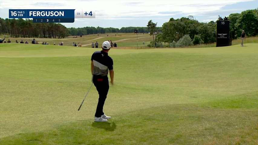 Ewen Ferguson chips it close to set up birdie at Genesis Scottish Open