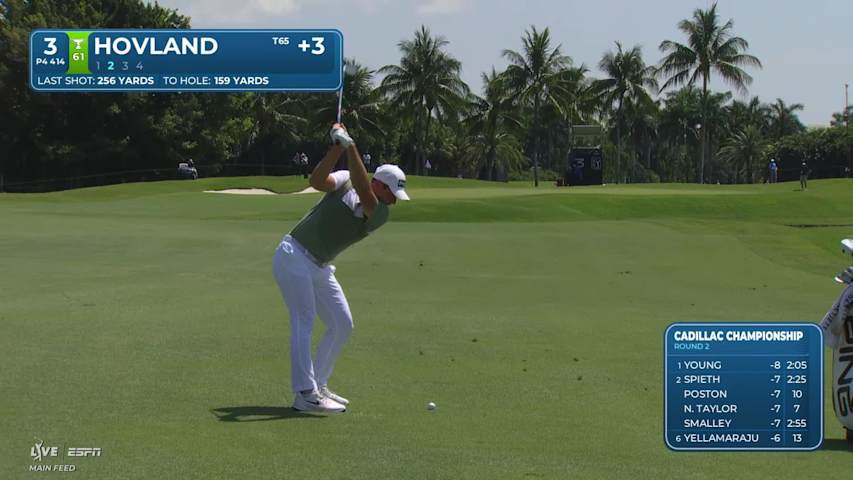 Viktor Hovland sinks 21-foot birdie putt on No. 3 at Cadillac
