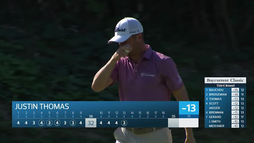 Justin Thomas's 43-foot approach sets up birdie on No. 13 at Baycurrent