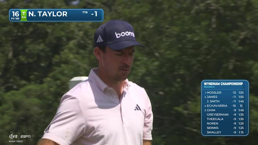 Nick Taylor sinks 15-foot putt for birdie on No. 16 at Wyndham