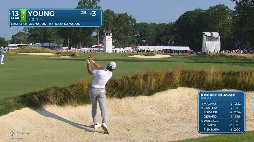 Cameron Young's 133-yard bunker shot sets up birdie on No. 13 at Rocket Classic