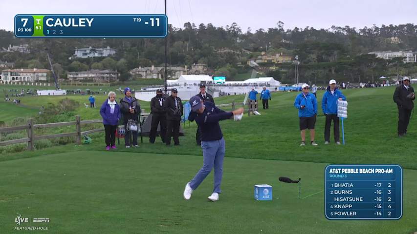 Bud Cauley hits 102-yard tee shot to 8 feet, sets up birdie on No. 7 at AT&T Pebble Beach