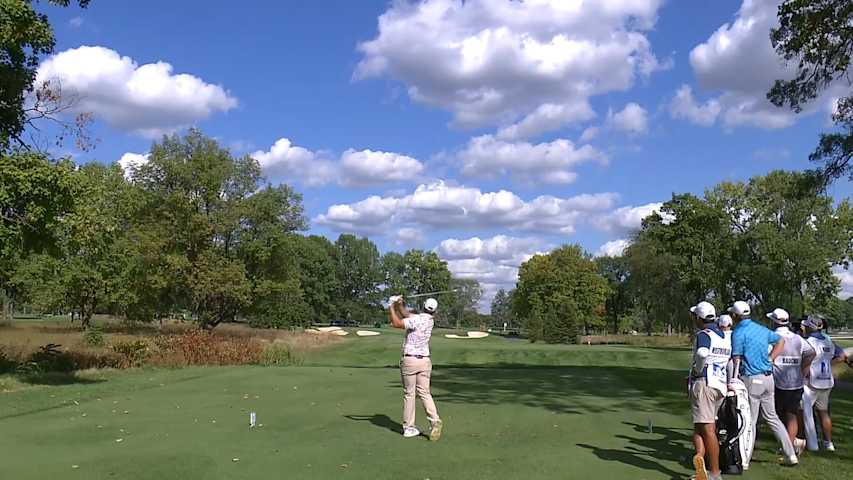 Kyle Westmoreland's tee shot hits flagstick, which leads to birdie at Nationwide Children's