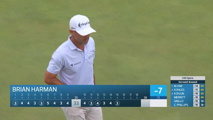 Brian Harman sinks 16-foot birdie putt on No. 15 at 3M Open