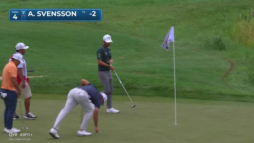 Adam Svensson holes out for birdie from 34-feet on No. 4 at 3M Open