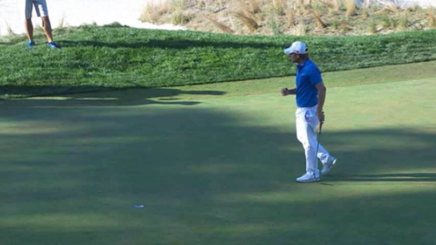 Emiliano Grillo finishes with birdie on No. 18 at The Barclays