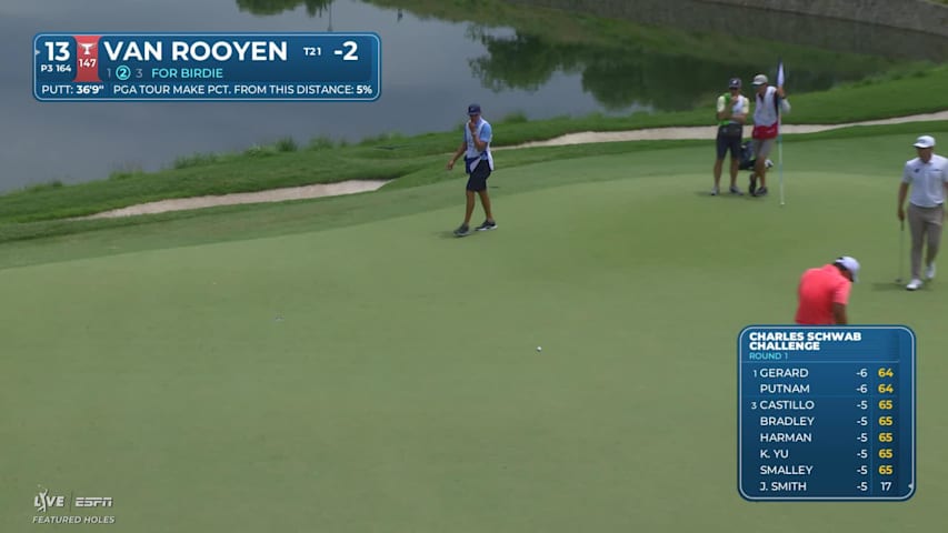 Erik van Rooyen sinks 37-foot birdie putt on No. 13 at Charles Schwab