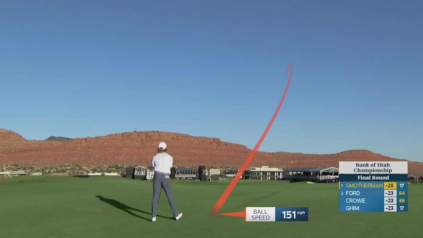 Austin Smotherman sinks 2-foot putt for birdie on No. 18 at Bank of Utah