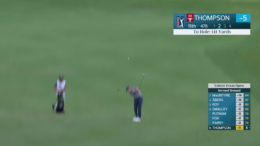 Davis Thompson hits 142-yard approach to 4 feet, sets up birdie on No. 15 at Valero