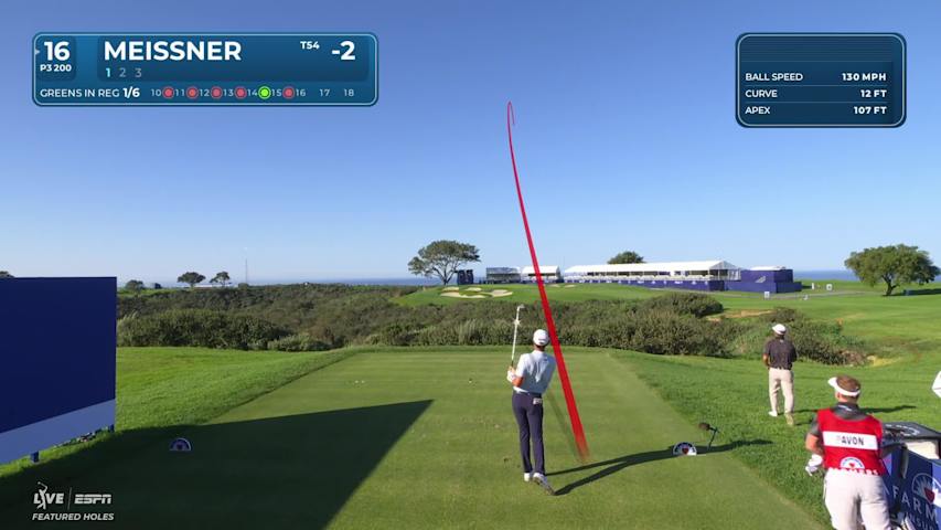 Mac Meissner's 202-yard tee shot sets up 13-foot birdie putt on No. 16 at Farmers