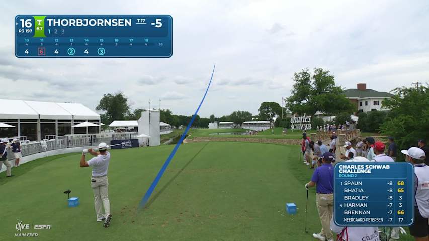 Michael Thorbjornsen hits tee shot to 2 feet, sets up birdie on No. 16 at Charles Schwab