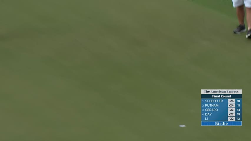 Sahith Theegala sinks 28-foot birdie putt on No. 18 at The American Express